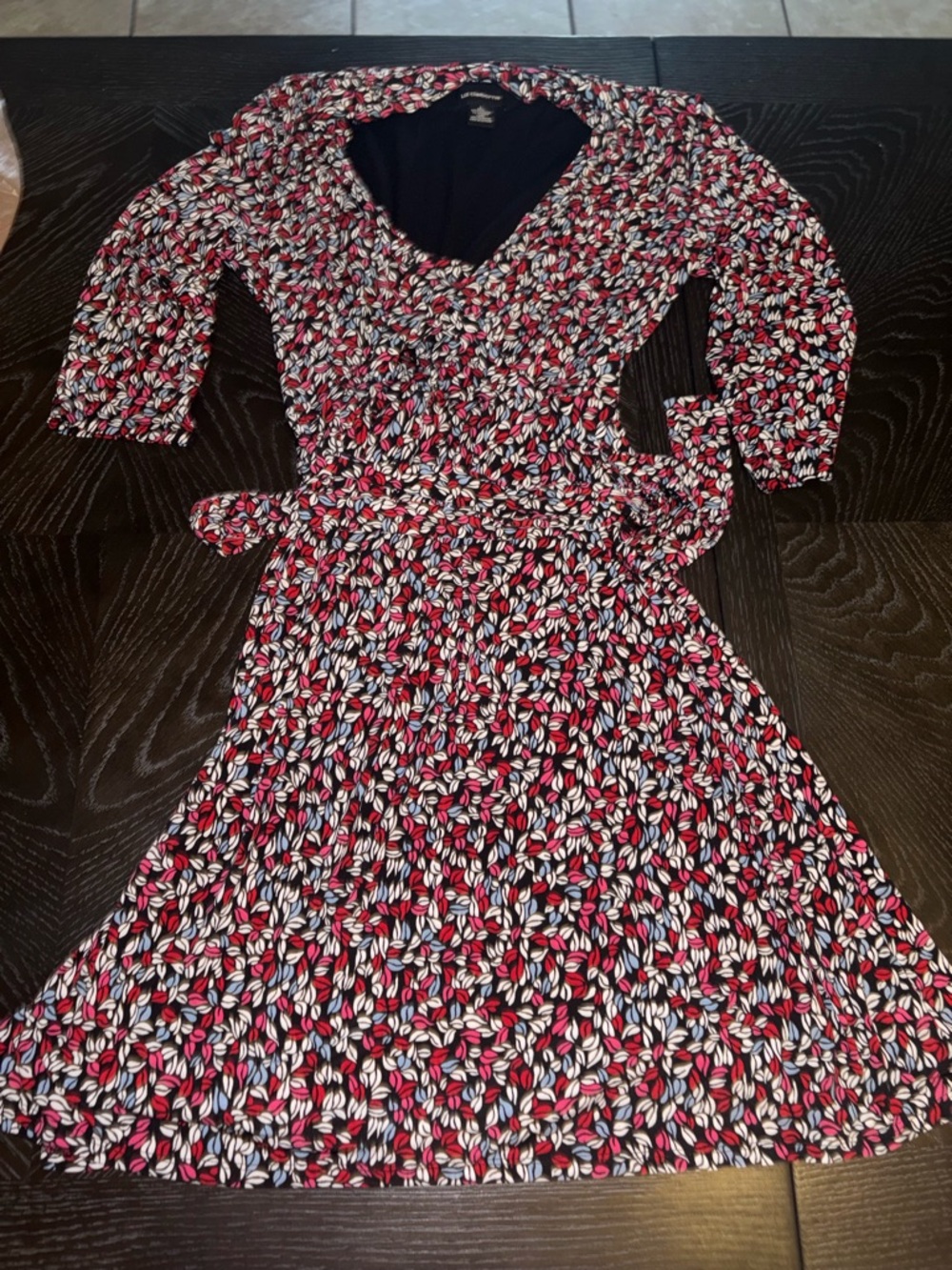 Liz Claiborne Red, Pink & White Floral Wrap Dress with Belt